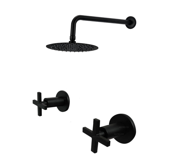 Mezclador cruz  Negro + Ducha 30cm