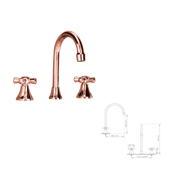 Griferia mezclador Lavamanos Cuello alto Oro rosa 8"