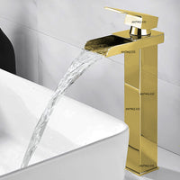 Mezclador Lavamanos Cascada  Alto Dorado