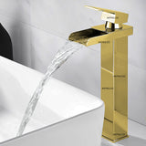 Mezclador Lavamanos Cascada  Alto Dorado