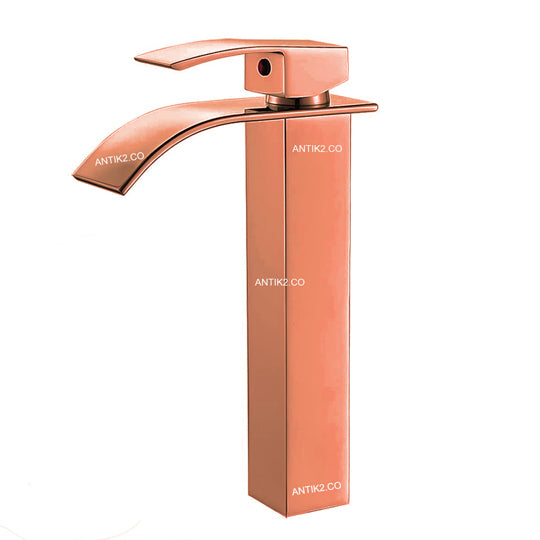 Griferia  Lavamanos Cascada Alta Oro rosa