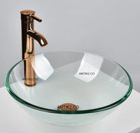 Set lavamanos 38cm Transparente + Grifería Oro rosa