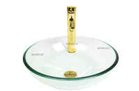 Set lavamanos 38cm Transparente + Grifería Dorada