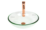 Set lavamanos 38cm Transparente + Grifería Oro rosa
