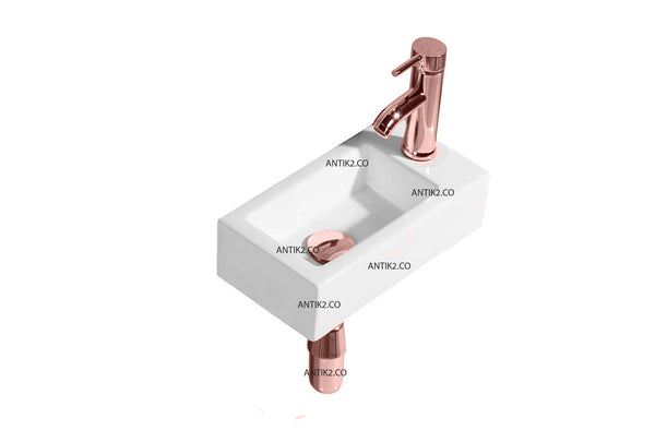 Set lavamanos Rectangular + Grifería + Desagüe Oro rosa