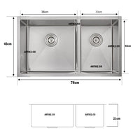 Lavaplatos Doble Poceta Acero Inoxidable  304 78 x 45 cm