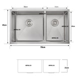 Lavaplatos Doble Poceta Acero Inoxidable  304 78 x 45 cm