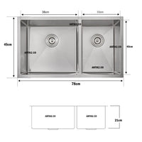 Lavaplatos Doble Poceta Acero Inoxidable Mate  304 78 x 45 cm