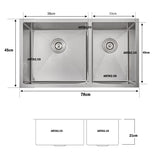 Lavaplatos Doble Poceta Acero Inoxidable Mate  304 78 x 45 cm