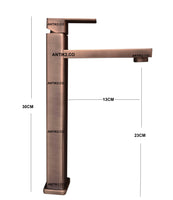 Grifería lavamanos Cuadrada Alta  Bronce Antiguo (Agua fría)