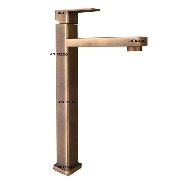 Grifería lavamanos Cuadrada Alta  Bronce Antiguo (Agua fría)