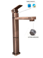 Grifería lavamanos Cuadrada Alta  Bronce Antiguo (Agua fría)